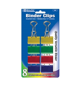 BAZIC Medium 1 1/4 (32mm) Assorted Color Binder Clip (8/Pack)