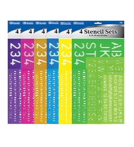 BAZIC 8, 10, 20, 30 mm Size Lettering Stencil Sets (4/Pack)