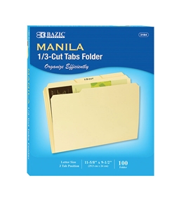 BAZIC 1/3 Cut Letter Size Manila File Folder (100/Box)