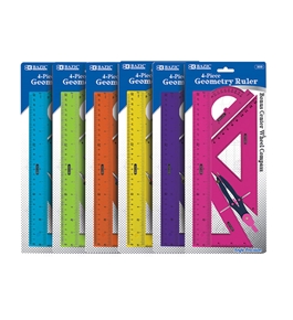 BAZIC 4-Piece Geometry Ruler Combination Sets with Center Wheel Compass