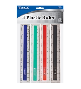BAZIC 6 (15cm) Plastic Ruler (4/Pack)