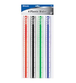BAZIC 12 (30cm) Plastic Ruler (4/Pack)
