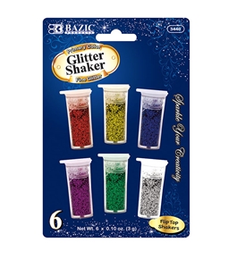 BAZIC 3g / 0.10 Oz. 6 Primary Color Glitter Shaker