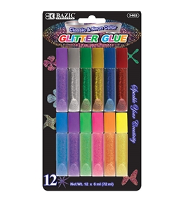 BAZIC 6 mL Assorted Color Mini Glitter Glue (12/Pack)