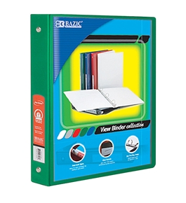 BAZIC 1.5 Green 3-Ring View Binder with2-Pockets