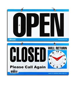 BAZIC 6 X 11.5 CLOSED Clock Sign with OPEN sign on back