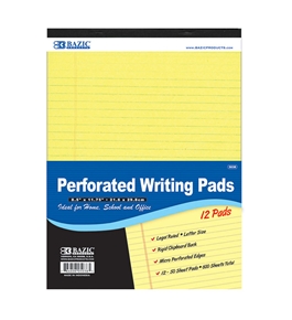 BAZIC 50 Ct. 8.5 X 11.75 Canary Perforated Writing Pad (12/Pack)