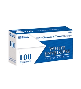 BAZIC #6 3/4 White Envelope with Gummed Closure (100/Pack)