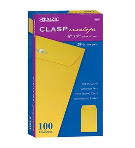 BAZIC 6 X 9 Clasp Envelope (100/Box)