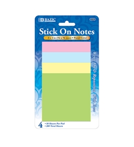 BAZIC 50 Ct. 3 X 3 Stick On Note (4/Pack)
