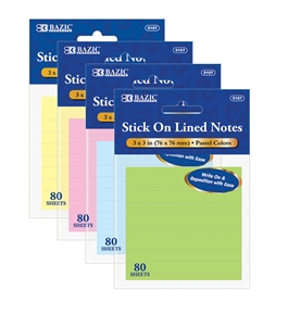 BAZIC 80 Ct. 3 X 3 Lined Stick On Notes