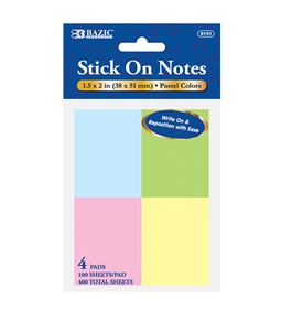BAZIC 100 Ct. 1.5 X 2 Stick On Notes (4/Pack)
