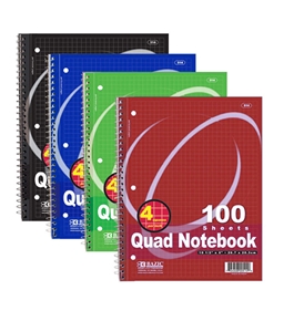 BAZIC 100 Ct. Quad-Ruled 4-1 Spiral Notebook