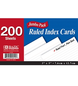 BAZIC 200 Ct. 3 X 5 Ruled White Index Card