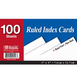 BAZIC 100 Ct. 3 X 5 Ruled White Index Card