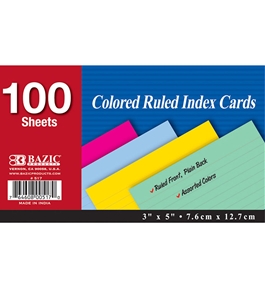 BAZIC 100 Ct. 3 X 5 Ruled Colored Index Card