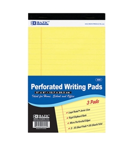 BAZIC 50 Ct. 5 X 8 Canary Jr. Perforated Writing Pad (3/Pack)