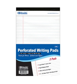 BAZIC 50 Ct. 5 X 8 White Jr. Perforated Writing Pad (3/Pack)