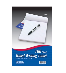 BAZIC 100 Ct. 5.75 X 9 Ruled Writing Tablet