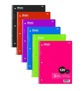 BAZIC withR 120 Ct 3-Subject Spiral Notebook