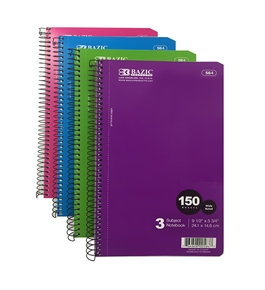 BAZIC withR 150 Ct. 9.5 X 5.75 3-Subject Spiral Notebook