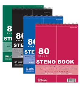 BAZIC 80 Ct. 6 X 9 Green Tint Gregg Ruled Steno Book
