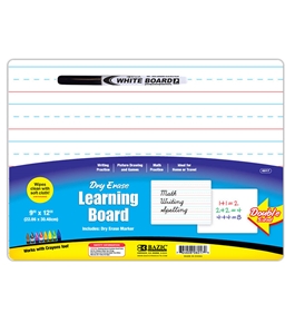 BAZIC 9 X 12 Double Sided Dry Erase Learning Board with Marker