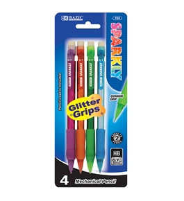 BAZIC Sparkly 0.7mm Mechanical Pencil with Glitter Grip (4/Pk)