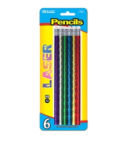 BAZIC Metallic Laser Foil Wood Pencil with Eraser (6/Pack)