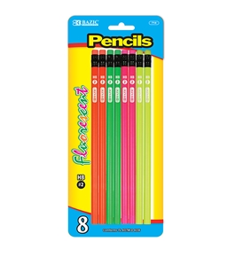 BAZIC Fluorescent Wood Pencil with Eraser (8/pack)