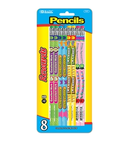 BAZIC Reward & Incentive Wood Pencils with Eraser (8/Pack)