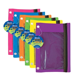BAZIC Bright Color 3-Ring Pencil Pouch with Mesh Window