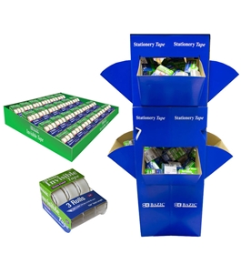 BAZIC 3/4 X 250 Invisible Tape (3/Pack) with Floor Display