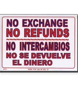 12 X 16 No Intercambios No Se Devuelve El Dinero Sign
