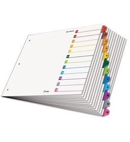 CARDINAL Tabloid OneStep Index System, 12-Tab, 1-12, 11 x 17 Inches, Multicolor Tabs, 12/Set - CRD84895