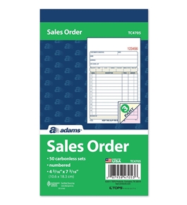 Adams Sales Order Book, 3-Part, Carbonless, 4-3/16" X 7-3/16" Inch, 50 Sets, White, Canary and Pink (TC4705)