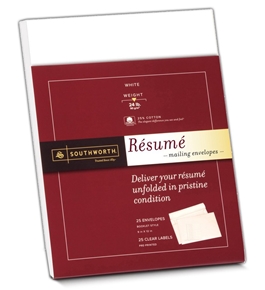 Southworth Resume Envelopes (9x12 Inches) and labels, 25% Cotton, 24 , White, 25 Count Envelopes and 25 Count Labels