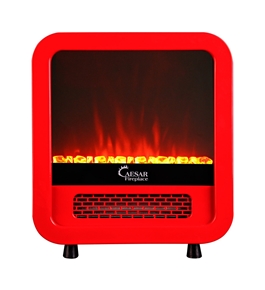Caesar Hardware Electric Fireplace Portable Mini Indoor Compact Freestanding Room Heater, Red
