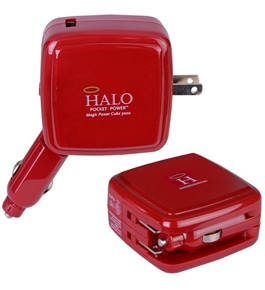 Magic Power Cube 3000 Power Bank & Wall/Car Charger w/Micro USB Cable & 30-Pin Dock Connector Adapter, Red
