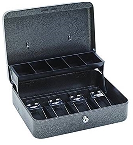 Hercules CB1210 Key Locking Cash Box with 5 Compartment Tray, 11.75" x 10" x 4", Recycled Steel, Silver Vein