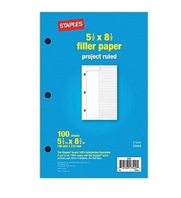 Project Ruled Filler Paper, 5-1/2" x 8-1/2", Pack of 100 Sheets