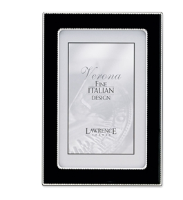 Lawrence Frames Silver Metal 4 by 6 with Black Enamel Picture Frame with Bead Border 