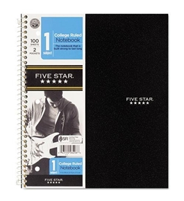 FiveStar 6206 Wirebound Notebook, College Rule, 3-hole Punch, Poly Cover, 1 Subject 100 Sheets