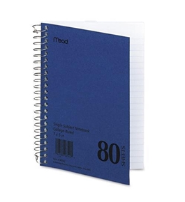 Mead 06542 Spiral Bound 1 Subject Notebook, College Rule, 5 x 7, White, 80 Sheets