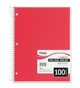 Mead 06622 Spiral Bound Notebook, College Rule, 8" x 10.5", White, 100 Sheets