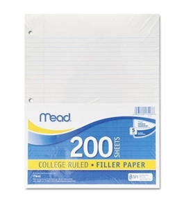 Mead 17208 Economical 15-lb. Filler Paper, College Ruled, 11 x 8.5, White, 200 Sheets per Pack