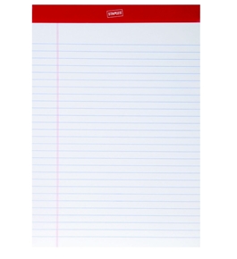 Staples Perforated Notepad, Wide Ruled, White, 8-1/2  x 11-3/4 , 12/Pack