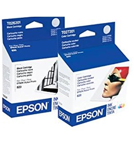 Epson T026201 (1 Black) and T027201 (1 Color) Ink Cartridge Twin Pack