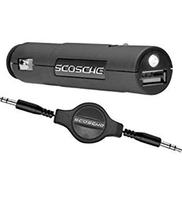 Scosche USB 12V Car Charger with Flashlight and Retractable Audio Cable - USBFL35R