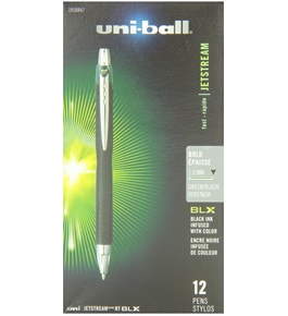 uni-ball Jetstream RT BLX Retractable Rollerball Pens, Bold Point, Green/Black Ink, Pack of 12